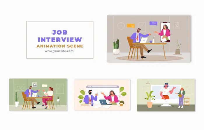 Professional Job Interview Concept Flat Vector Animation Scene